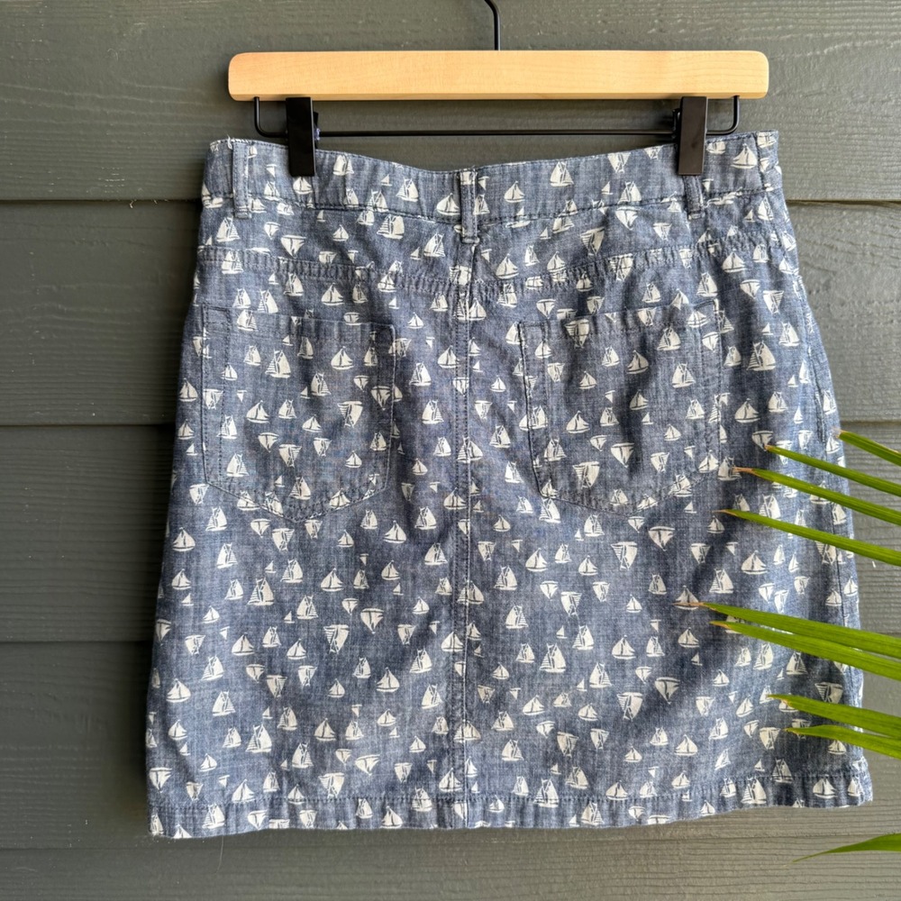 Croft & Barrow Sailboat Print Chambray Skirt Cotton Stretch Size 4 Coastal - Picture 5 of 12